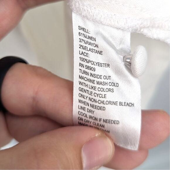 Preston & York Linen Blend White Blouse Women’s Size 10 Lace Trim 3/4 Sleeve - Picture 5 of 5